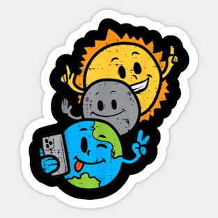 Selfie Earth Moon Sun Funny Total Solar Eclipse 2024 Kids Sticker